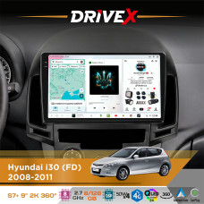 Штатна магнітола для Hyundai i30 (FD) 2008-2011 DriveX S7+ 2K QLED 9" Android 8-ядерний 2.7ГГц 8x128Гб SIM-картка 3G/4G AK7808 AB 4x50W 360° DSP AK7739 VELVET бездротовий CarPlay та AndroidAuto