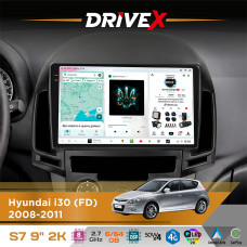 Штатна магнітола для Hyundai i30 (FD) 2008-2011 DriveX S7 2K QLED 9" Android 8-ядерний 2.7ГГц 6x64Гб SIM-картка 3G/4G AK7808 AB 4x50W DSP AK7739 VELVET бездротовий CarPlay та AndroidAuto
