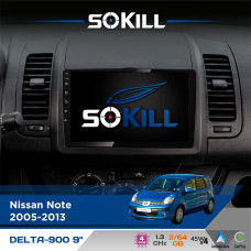 Штатна магнітола для Nissan Note 2005-2013 SoKill DELTA-900 9" Android 4-ядерний 2+64Гб 4x45W бездротовий CarPlay та AndroidAuto