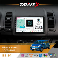 Штатна магнітола для Nissan Note 2005-2013 DriveX S3 QLED 9" Android 8-ядерний 1.6ГГц 4x64Гб SIM-картка 3G/4G 7388 4x45W ASP TM2313 бездротовий CarPlay та AndroidAuto