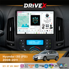 Штатна магнітола для Hyundai i30 (FD) 2008-2011 DriveX S7+ 2K QLED 9" Android 8-ядерний 2.7ГГц 8x128Гб SIM-картка 3G/4G AK7808 AB 4x50W 360° DSP AK7739 VELVET бездротовий CarPlay та AndroidAuto