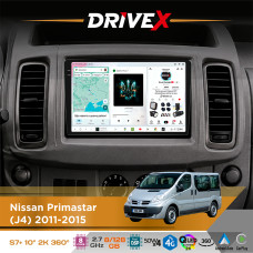 Штатна магнітола для Renault Trafic II (EL/FL/JL) 2011-2014 DriveX S7+ 2K QLED 10" Android 8-ядерний 2.7ГГц 8x128Гб SIM-картка 3G/4G AK7808 AB 4x50W 360° DSP AK7739 VELVET бездротовий CarPlay та AndroidAuto
