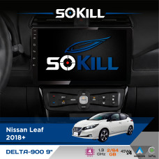 Штатна магнітола для Nissan Leaf 2018+ SoKill DELTA-900 9" Android 4-ядерний 2+64Гб 4x45W бездротовий CarPlay та AndroidAuto