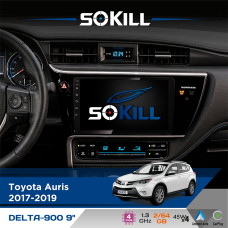 Штатна магнітола для Toyota Corolla (E170) 2017-2019 SoKill DELTA-900 9" Android 4-ядерний 2+64Гб 4x45W бездротовий CarPlay та AndroidAuto