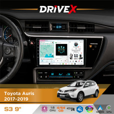 Штатна магнітола для Toyota Corolla (E170) 2017-2019 DriveX S3 QLED 9" Android 8-ядерний 1.6ГГц 4x64Гб SIM-картка 3G/4G 7388 4x45W ASP TM2313 бездротовий CarPlay та AndroidAuto