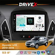 Штатна магнітола для Hyundai ix35 2010-2018 DriveX S3 QLED 8" з фізичними кнопками Android 8-ядерний 1.6ГГц 4x64Гб SIM-картка 3G/4G 7388 45W ASP TM2313 бездротовий CarPlay та AndroidAuto