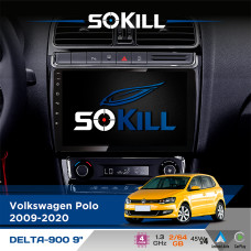 Штатна магнітола для Volkswagen Polo 2009-2020 SoKill DELTA-900 9" Android 4-ядерний 2+64Гб 4x45W бездротовий CarPlay та AndroidAuto