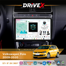 Штатна магнітола для Volkswagen Polo 2009-2020 DriveX S7+ 2K QLED 9" Android 8-ядерний 2.7ГГц 8x128Гб SIM-картка 3G/4G AK7808 AB 4x50W 360° DSP AK7739 VELVET бездротовий CarPlay та AndroidAuto