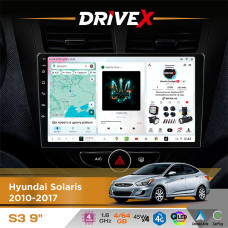 Штатна магнітола для Hyundai Solaris 2010-2017 DriveX S3 QLED 9" Android 8-ядерний 1.6ГГц 4x64Гб SIM-картка 3G/4G 7388 4x45W ASP TM2313 бездротовий CarPlay та AndroidAuto