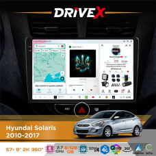 Штатна магнітола для Hyundai Solaris 2010-2017 DriveX S7+ 2K QLED 9" Android 8-ядерний 2.7ГГц 8x128Гб SIM-картка 3G/4G AK7808 AB 4x50W 360° DSP AK7739 VELVET бездротовий CarPlay та AndroidAuto
