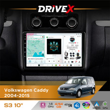 Штатна магнітола для Volkswagen Caddy 2004-2015 DriveX S3 QLED 10" Android 8-ядерний 1.6ГГц 4x64Гб SIM-картка 3G/4G 7388 4x45W ASP TM2313 бездротовий CarPlay та AndroidAuto