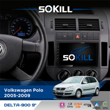 Штатна магнітола для Volkswagen Polo 2005-2009 SoKill DELTA-900 9" Android 4-ядерний 2+64Гб 4x45W бездротовий CarPlay та AndroidAuto