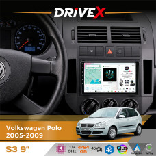 Штатна магнітола для Volkswagen Polo 2005-2009 DriveX S3 QLED 9" Android 8-ядерний 1.6ГГц 4x64Гб SIM-картка 3G/4G 7388 4x45W ASP TM2313 бездротовий CarPlay та AndroidAuto