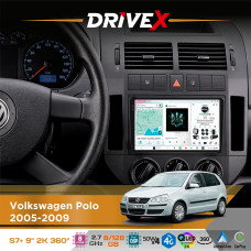 Штатна магнітола для Volkswagen Polo 2005-2009 DriveX S7+ 2K QLED 9" Android 8-ядерний 2.7ГГц 8x128Гб SIM-картка 3G/4G AK7808 AB 4x50W 360° DSP AK7739 VELVET бездротовий CarPlay та AndroidAuto