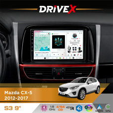 Штатна магнітола для Mazda CX-5 2012-2017 DriveX S3 QLED 9" Android 8-ядерний 1.6ГГц 4x64Гб SIM-картка 3G/4G 7388 4x45W ASP TM2313 бездротовий CarPlay та AndroidAuto