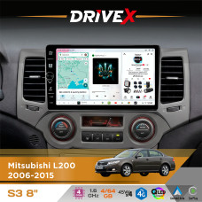 Штатна магнітола для Mitsubishi Pajero Dakar 2010-2017 DriveX S3 QLED 8" з фізичними кнопками Android 8-ядерний 1.6ГГц 4x64Гб SIM-картка 3G/4G 7388 45W ASP TM2313 бездротовий CarPlay та AndroidAuto