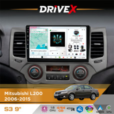 Штатна магнітола для Mitsubishi Pajero Dakar 2010-2017 DriveX S3 QLED 9" Android 8-ядерний 1.6ГГц 4x64Гб SIM-картка 3G/4G 7388 4x45W ASP TM2313 бездротовий CarPlay та AndroidAuto