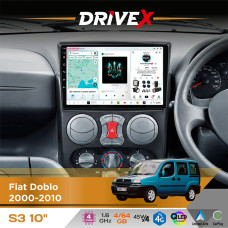 Штатна магнітола для Fiat Doblo 2000-2010 DriveX S3 QLED 10" Android 8-ядерний 1.6ГГц 4x64Гб SIM-картка 3G/4G 7388 4x45W ASP TM2313 бездротовий CarPlay та AndroidAuto