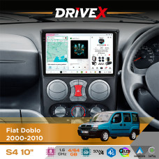 Штатна магнітола для Fiat Doblo 2000-2010 DriveX S4 QLED 10" Android 8-ядерний 1.6ГГц 4x64Гб SIM-картка 3G/4G TDA7851 4x50W DSP AK7604 бездротовий CarPlay та AndroidAuto