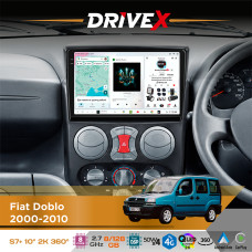 Штатна магнітола для Fiat Doblo 2000-2010 DriveX S7+ 2K QLED 10" Android 8-ядерний 2.7ГГц 8x128Гб SIM-картка 3G/4G AK7808 AB 4x50W 360° DSP AK7739 VELVET бездротовий CarPlay та AndroidAuto