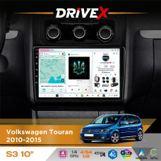 Штатна магнітола для Volkswagen Touran 2010-2015 DriveX S3 QLED 10" Android 8-ядерний 1.6ГГц 4x64Гб SIM-картка 3G/4G 7388 4x45W ASP TM2313 бездротовий CarPlay та AndroidAuto