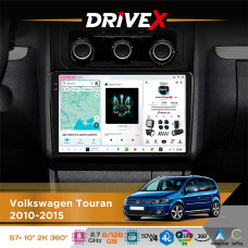 Штатна магнітола для Volkswagen Touran 2010-2015 DriveX S7+ 2K QLED 10" Android 8-ядерний 2.7ГГц 8x128Гб SIM-картка 3G/4G AK7808 AB 4x50W 360° DSP AK7739 VELVET бездротовий CarPlay та AndroidAuto