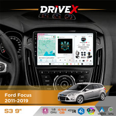 Штатна магнітола для Ford Focus 2011-2019 DriveX S3 QLED 9" Android 8-ядерний 1.6ГГц 4x64Гб SIM-картка 3G/4G 7388 4x45W ASP TM2313 бездротовий CarPlay та AndroidAuto