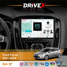 Штатна магнітола для Ford Focus 2011-2019 DriveX S4 QLED 9" Android 8-ядерний 1.6ГГц 4x64Гб SIM-картка 3G/4G TDA7851 4x50W DSP AK7604 бездротовий CarPlay та AndroidAuto