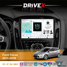 Штатна магнітола для Ford Focus 2011-2019 DriveX S7+ 2K QLED 9" Android 8-ядерний 2.7ГГц 8x128Гб SIM-картка 3G/4G AK7808 AB 4x50W 360° DSP AK7739 VELVET бездротовий CarPlay та AndroidAuto