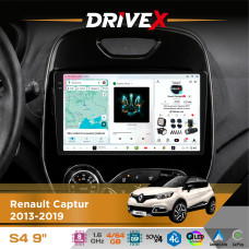 Штатна магнітола для Renault Captur 2013-2019 DriveX S4 QLED 9" Android 8-ядерний 1.6ГГц 4x64Гб SIM-картка 3G/4G TDA7851 4x50W DSP AK7604 бездротовий CarPlay та AndroidAuto