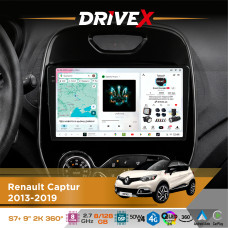 Штатна магнітола для Renault Captur 2013-2019 DriveX S7+ 2K QLED 9" Android 8-ядерний 2.7ГГц 8x128Гб SIM-картка 3G/4G AK7808 AB 4x50W 360° DSP AK7739 VELVET бездротовий CarPlay та AndroidAuto