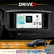 Штатна магнітола для Mitsubishi Lancer X 2007-2017 DriveX S7+ 2K QLED 9" Android 8-ядерний 2.7ГГц 8x128Гб SIM-картка 3G/4G AK7808 AB 4x50W 360° DSP AK7739 VELVET бездротовий CarPlay та AndroidAuto