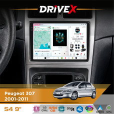 Штатна магнітола для Peugeot 307 2001-2011 DriveX S4 QLED 9" Android 8-ядерний 1.6ГГц 4x64Гб SIM-картка 3G/4G TDA7851 4x50W DSP AK7604 бездротовий CarPlay та AndroidAuto