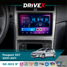 Штатна магнітола для Peugeot 307 2001-2011 DriveX SE-903 QLED 9" Android 8-ядерний 4+64Гб SIM-картка 3G/4G DSP 4x50W(TDA7851) бездротовий CarPlay та AndroidAuto