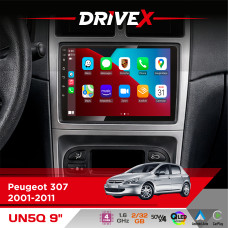 Штатна магнітола для Peugeot 307 2001-2011 DriveX UN5 QLED 9" Android 4-ядерний 2+32Гб 4x45W бездротовий CarPlay та AndroidAuto