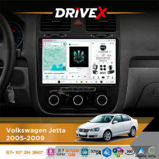 Штатна магнітола для Volkswagen Jetta 2005-2009 DriveX S7+ 2K QLED 10" Android 8-ядерний 2.7ГГц 8x128Гб SIM-картка 3G/4G AK7808 AB 4x50W 360° DSP AK7739 VELVET бездротовий CarPlay та AndroidAuto