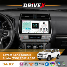Штатна магнітола для Toyota Land Cruiser Prado (150) 2017-2020 DriveX S4 QLED 10" Android 8-ядерний 1.6ГГц 4x64Гб SIM-картка 3G/4G TDA7851 4x50W DSP AK7604 бездротовий CarPlay та AndroidAuto