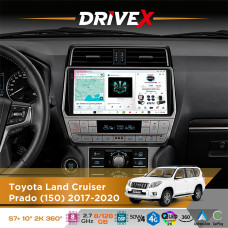 Штатна магнітола для Toyota Land Cruiser Prado (150) 2017-2020 DriveX S7+ 2K QLED 10" Android 8-ядерний 2.7ГГц 8x128Гб SIM-картка 3G/4G AK7808 AB 4x50W 360° DSP AK7739 VELVET бездротовий CarPlay та AndroidAuto