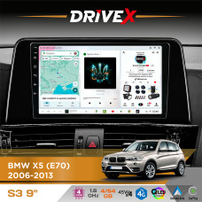 Штатна магнітола для BMW X5 M (E70) 2006-2013 DriveX S3 QLED 9" Android 8-ядерний 1.6ГГц 4x64Гб SIM-картка 3G/4G 7388 4x45W ASP TM2313 бездротовий CarPlay та AndroidAuto