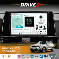 Штатна магнітола для BMW X5 M (E70) 2006-2013 DriveX S4 QLED 9" Android 8-ядерний 1.6ГГц 4x64Гб SIM-картка 3G/4G TDA7851 4x50W DSP AK7604 бездротовий CarPlay та AndroidAuto