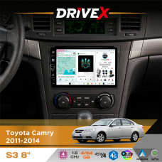 Штатна магнітола для Toyota Aurion 2011-2014 DriveX S3 QLED 8" з фізичними кнопками Android 8-ядерний 1.6ГГц 4x64Гб SIM-картка 3G/4G 7388 45W ASP TM2313 бездротовий CarPlay та AndroidAuto