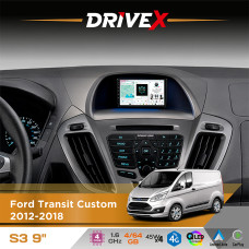Штатна магнітола для Ford Transit Custom 2012-2018 DriveX S3 QLED 9" Android 8-ядерний 1.6ГГц 4x64Гб SIM-картка 3G/4G 7388 4x45W ASP TM2313 бездротовий CarPlay та AndroidAuto