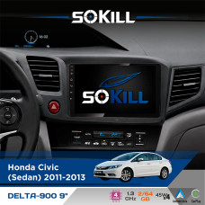 Штатна магнітола для Honda Civic (Sedan) 2011-2013 SoKill DELTA-900 9" Android 4-ядерний 2+64Гб 4x45W бездротовий CarPlay та AndroidAuto