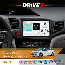 Штатна магнітола для Honda Civic (Sedan) 2011-2013 DriveX S4 QLED 9" Android 8-ядерний 1.6ГГц 4x64Гб SIM-картка 3G/4G TDA7851 4x50W DSP AK7604 бездротовий CarPlay та AndroidAuto