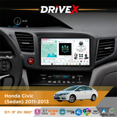Штатна магнітола для Honda Civic (Sedan) 2011-2013 DriveX S7+ 2K QLED 9" Android 8-ядерний 2.7ГГц 8x128Гб SIM-картка 3G/4G AK7808 AB 4x50W 360° DSP AK7739 VELVET бездротовий CarPlay та AndroidAuto