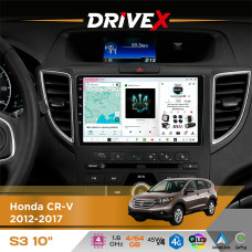 Штатна магнітола для Honda CR-V 2012-2017 DriveX S3 QLED 10" Android 8-ядерний 1.6ГГц 4x64Гб SIM-картка 3G/4G 7388 4x45W ASP TM2313 бездротовий CarPlay та AndroidAuto