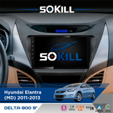 Штатна магнітола для Hyundai Elantra (MD) 2011-2013 SoKill DELTA-900 9" Android 4-ядерний 2+64Гб 4x45W бездротовий CarPlay та AndroidAuto