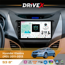 Штатна магнітола для Hyundai Avante (MD) 2011-2013 DriveX S3 QLED 8" з фізичними кнопками Android 8-ядерний 1.6ГГц 4x64Гб SIM-картка 3G/4G 7388 45W ASP TM2313 бездротовий CarPlay та AndroidAuto