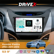 Штатна магнітола для Hyundai Elantra (MD) 2011-2013 DriveX S3 QLED 9" Android 8-ядерний 1.6ГГц 4x64Гб SIM-картка 3G/4G 7388 4x45W ASP TM2313 бездротовий CarPlay та AndroidAuto