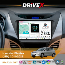 Штатна магнітола для Hyundai Avante (MD) 2011-2013 DriveX S7+ 2K QLED 9" Android 8-ядерний 2.7ГГц 8x128Гб SIM-картка 3G/4G AK7808 AB 4x50W 360° DSP AK7739 VELVET бездротовий CarPlay та AndroidAuto
